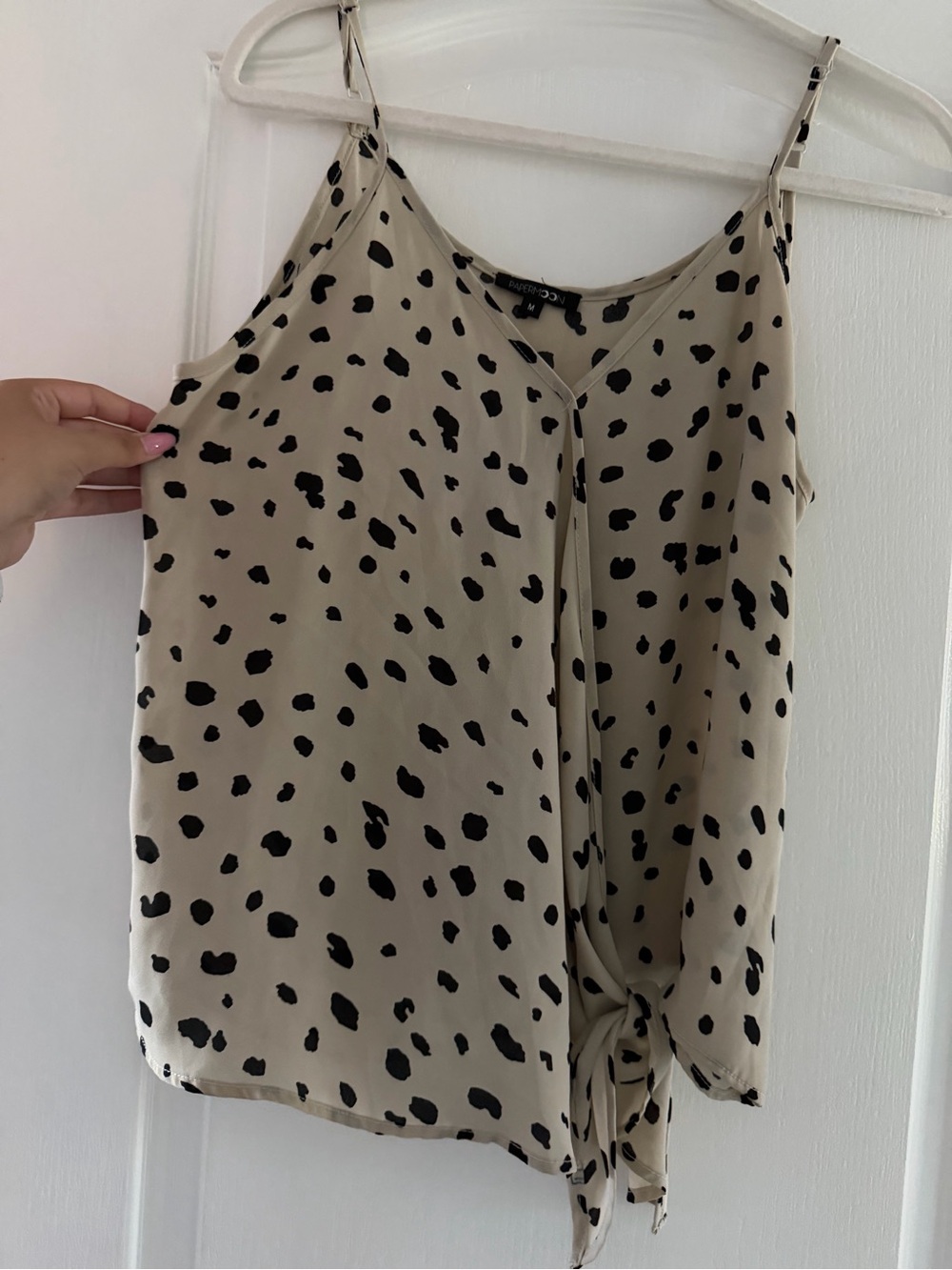 Papermoon Beige Cami Top with Black Spot Print and Front Tie
